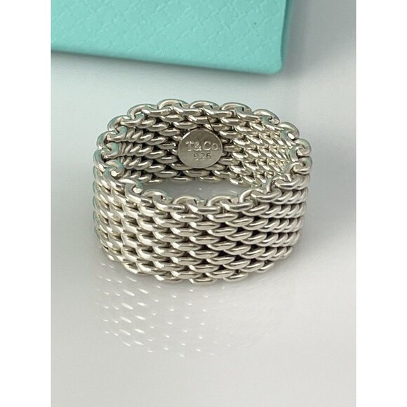 Size 6 Tiffany Somerset Ring Mesh Basket Weave in Sterling Silver With Blue Box - Picture 4 of 6